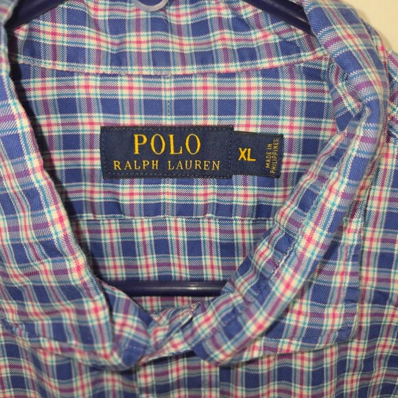 Polo Ralph Lauren Button Down Shirt Men's Size XL Blue Plaid Long Sleeve Casual - Picture 2 of 3